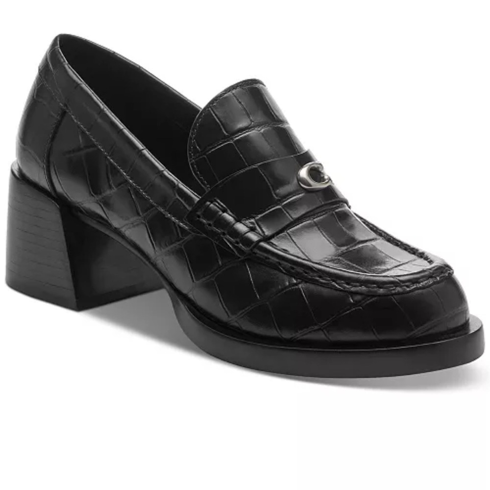 Coach Black Croc-Embossed Leather Loafers